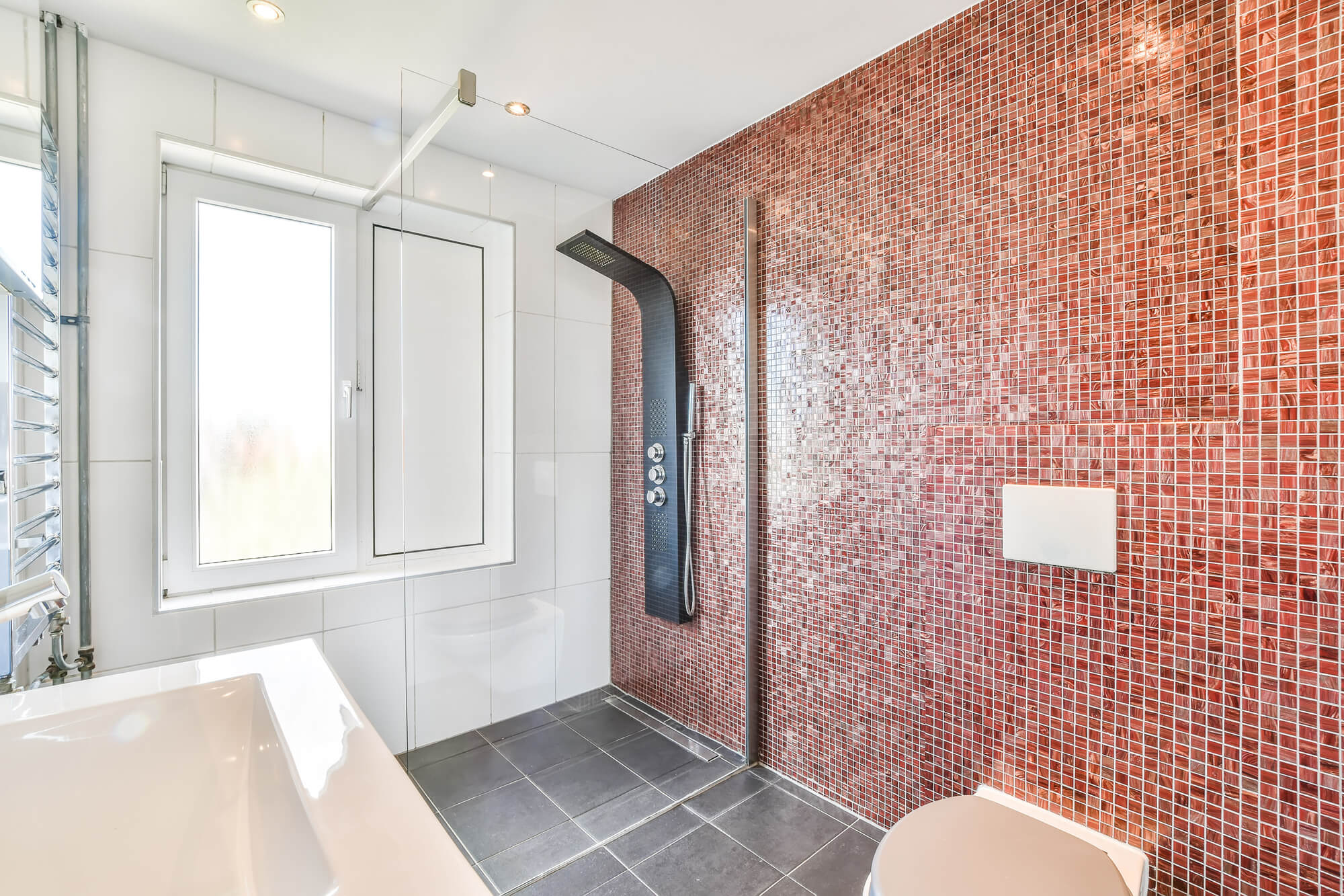 Bathroom with tiles in need of tile cleaning services